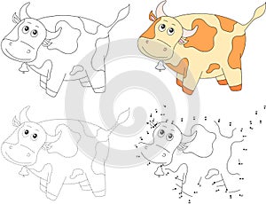 Cartoon cow. Vector illustration. Dot to dot game for kids