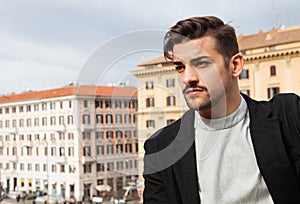 City handsome man, fashion modern hair
