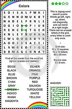 Colors themed wordsearch puzzle