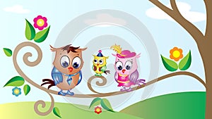 Cute Owls Cartoon Wallpaper