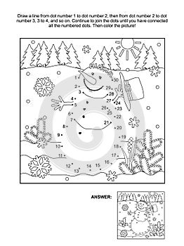 Dot-to-dot and coloring page - snowman