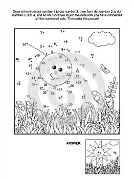 Dot-to-dot and coloring page - sun