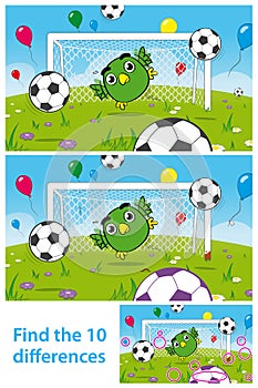 Kids puzzle with cute bird goalkeeper