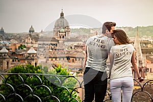 The king, his queen. Romantic couple in Rome, Italy.