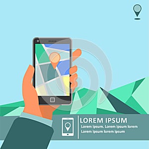 Mobile gps navigation on mobile phone with map poster