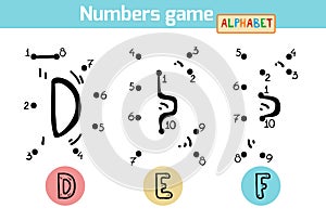 Numbers game (Alphabet): letters D, E, F