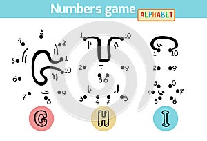 Numbers game (Alphabet): letters G, H, I