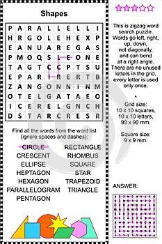 Shapes themed wordsearch puzzle
