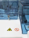 Advanced laboratory mechanism with biohazard sign.