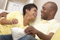 African American Couple Eat Popcorn Watch Movie