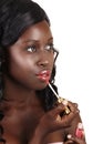 African beautiful woman with lip gloss