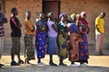 African women queuing to vote at polling station