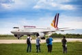 Airplane spotters taking photos of Germanwings Airbus
