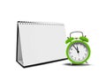 Alarm clock and desktop calender over white Stock Images