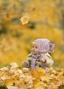 Baby in autumn leaves