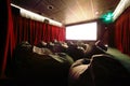 Back of comfortable big unusual seats in movie theate