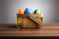Basket, Colored Easter Eggs On...