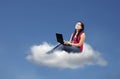 Beautiful female sit on cloud using laptop student sitting a while Stock Photos