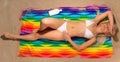 Blonde in white bikini sunbathing Royalty Free Stock Images