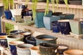 Blue Flower Pots On Shelf