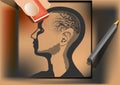Brain wash artist wipes human brain with eraser eps Royalty Free Stock Images