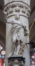 Brussels - Statue of st. Thomas the apostle by Jeroom Duquesnoy de Jonge (1634) in baroque style from gothic cathedral of Saint Mi