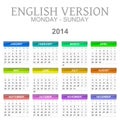 2014 calendar english version monday to sunday