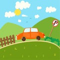 Car and mountain in vector illustration for web or print Royalty Free Stock Photography