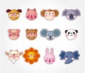 Cartoon Animal Face Icon Set,