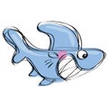 Cartoon baby shark in a naif childish drawing style