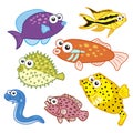 Cartoon Sea Animals Set With W...
