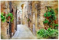 Charming streets of medieval towns, Spello ,Italy.