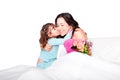 Child Gives Flowers And Kiss T...