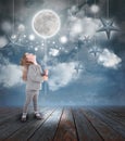 Child Playing With Moon And St...