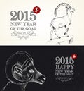 Chinese New year of the Goat 2015 vintage sketch style card