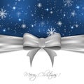 Christmas background with silver ribbon, snowflakes and glitter, design for your greeting card