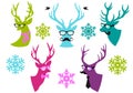 Christmas Deer Heads, Vector Set