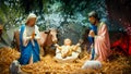 Christmas nativity scene with baby Jesus, Mary & Joseph
