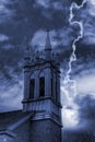 Church Bell Tower In Storm