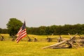 Civil War battlefield and flag