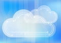 Cloud computing concept showing icons styled like circuit boards agaisnt a circuit board background Stock Photo