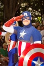 A comic book fan dressed as Captain America