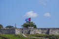 Cuban flag waving on the fort in havana Stock Images