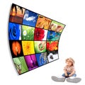 Cute child with big Tv