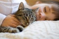 Cute Girl Napping With Cat