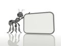3D ant holding a blank board .Concept