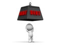 D man getting crushed by very heavy debt concept guy standing under a large metal weight with written on it Royalty Free Stock Photography
