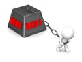 D man pulling heavy debt concept guy a large metal weight with written on it Stock Photography