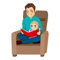 Dad and daughter reading a tale to his little teaching her read lessons Stock Photography