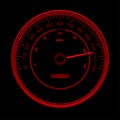 Design of red speedometer speedo clock with inde indexes and arrows pointer on black background Stock Photos
